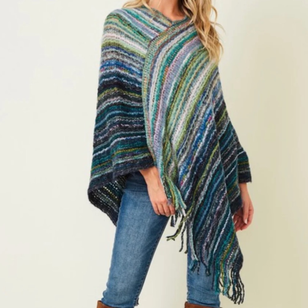new ON BLUE PONCHO BOHEMIAN HIPPIE STEVIE KNICK SM-XXL western SHABBY CHIC
